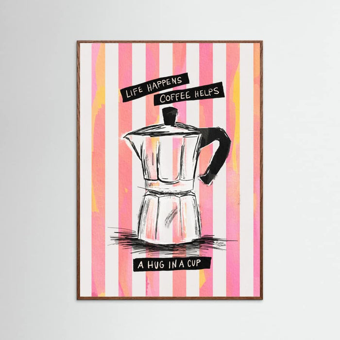 Mocca Coffee on Stripes - Hug in a Cup Poster – poster and art print