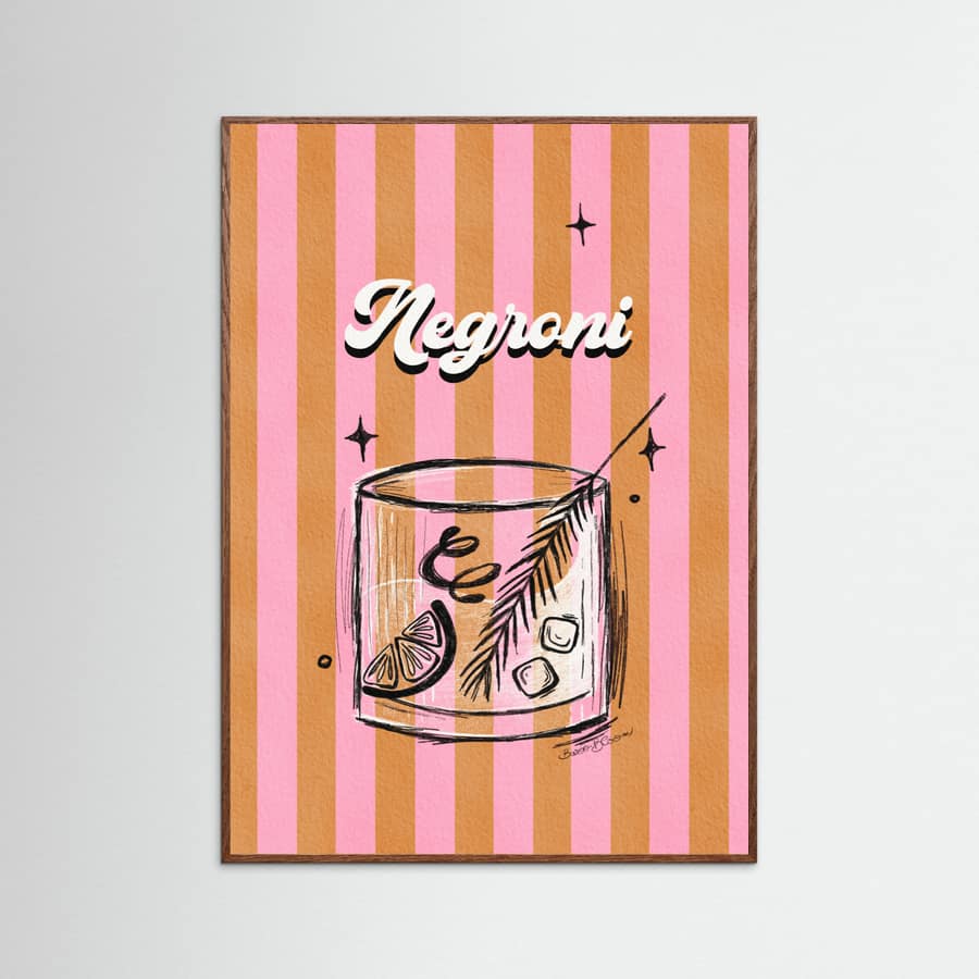 Negroni Drink on Stripes Poster – poster and art print
