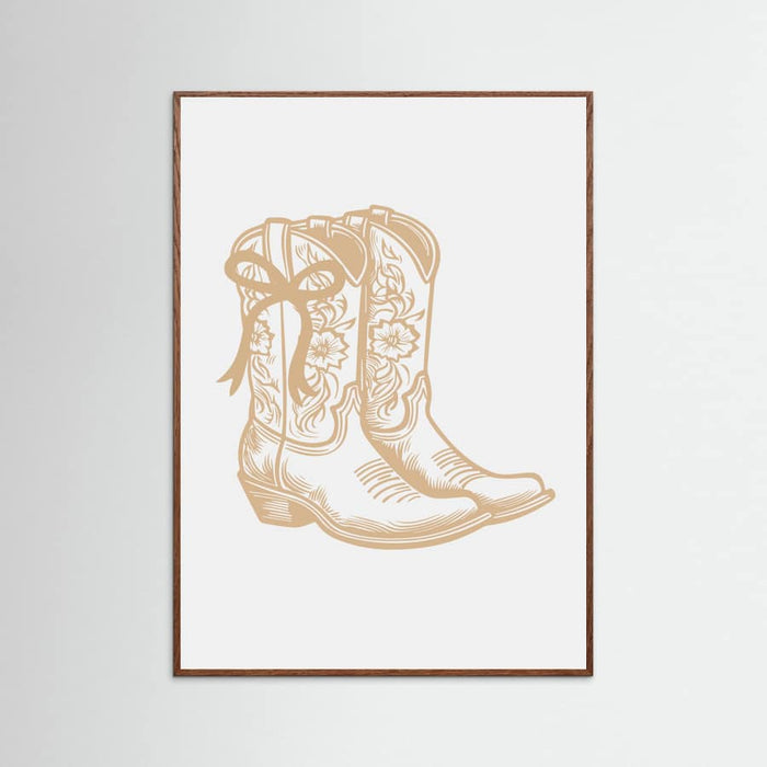 Neutral Cowgirl Boots with Bow Poster – plakat og kunsttryk