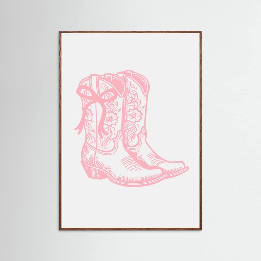 Pink Cowgirl Boots with Bow Poster – plakat og kunsttryk