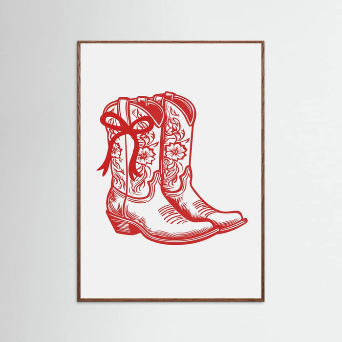 Red Cowgirl Boots with Bow Poster – plakat og kunsttryk
