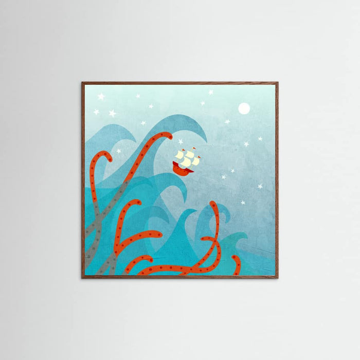Sailing Boat and Sea Monster Poster – Poster und Kunstdruck