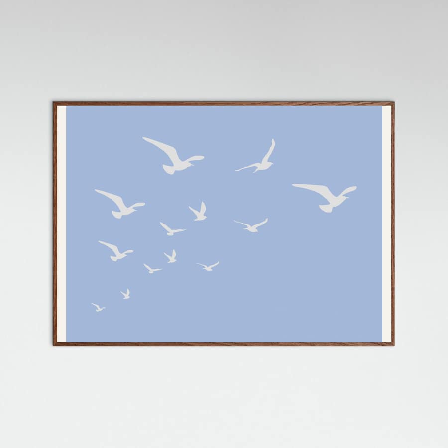 Seagulls Blue Background Poster – plakat og kunsttryk