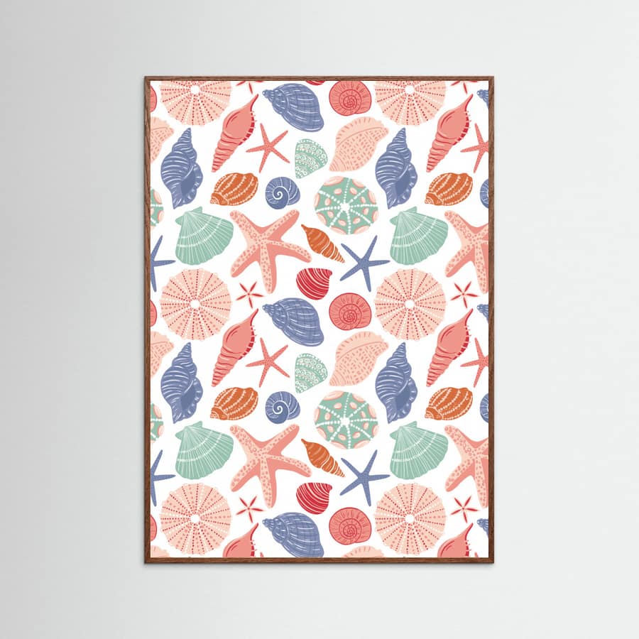 Seashells and Starfish - White Poster – poster and art print