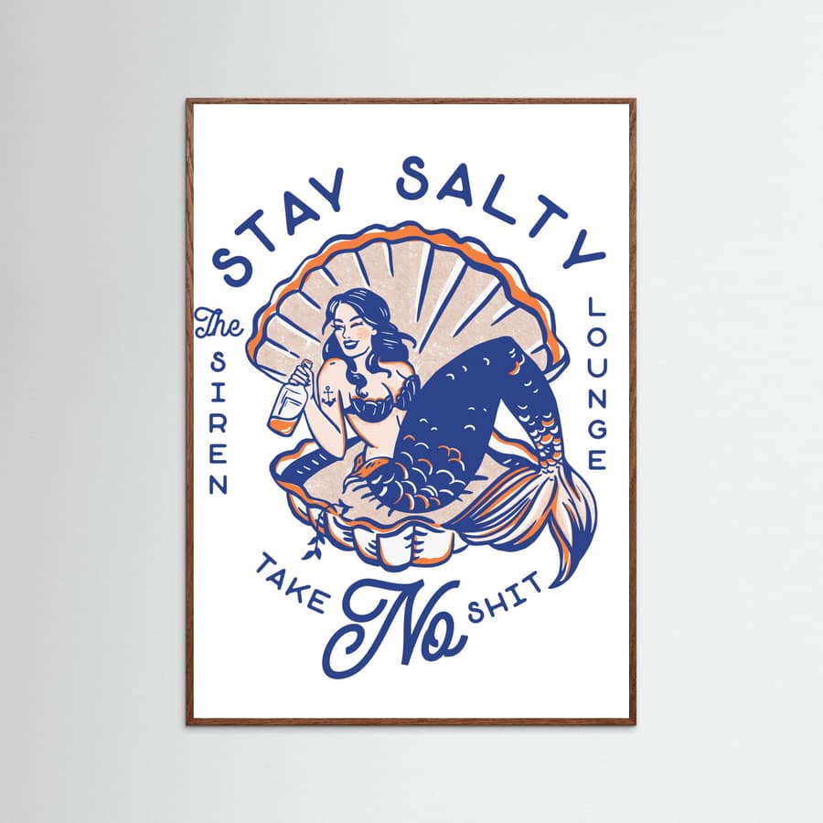 Oak Dark Stay Salty Siren Lounge Pin-Up Mermaid Poster