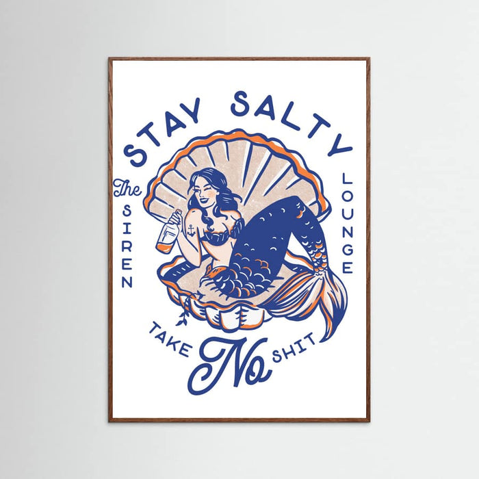 Oak Dark Stay Salty Siren Lounge Pin-Up Mermaid Poster