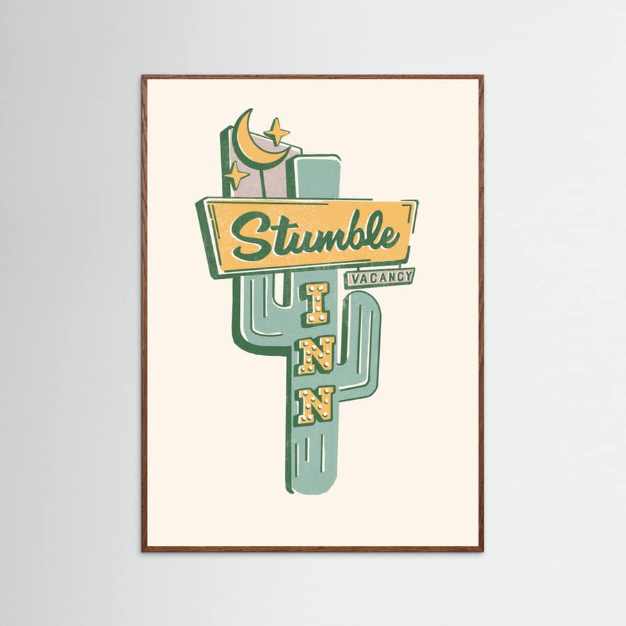 Oak Dark Stumble Inn Southwestern Roadside Motel Art Poster