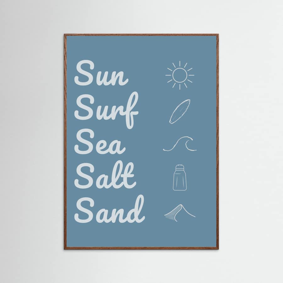 Sun Surf Sea Salt Sand Dark Blue Poster – Poster und Kunstdruck