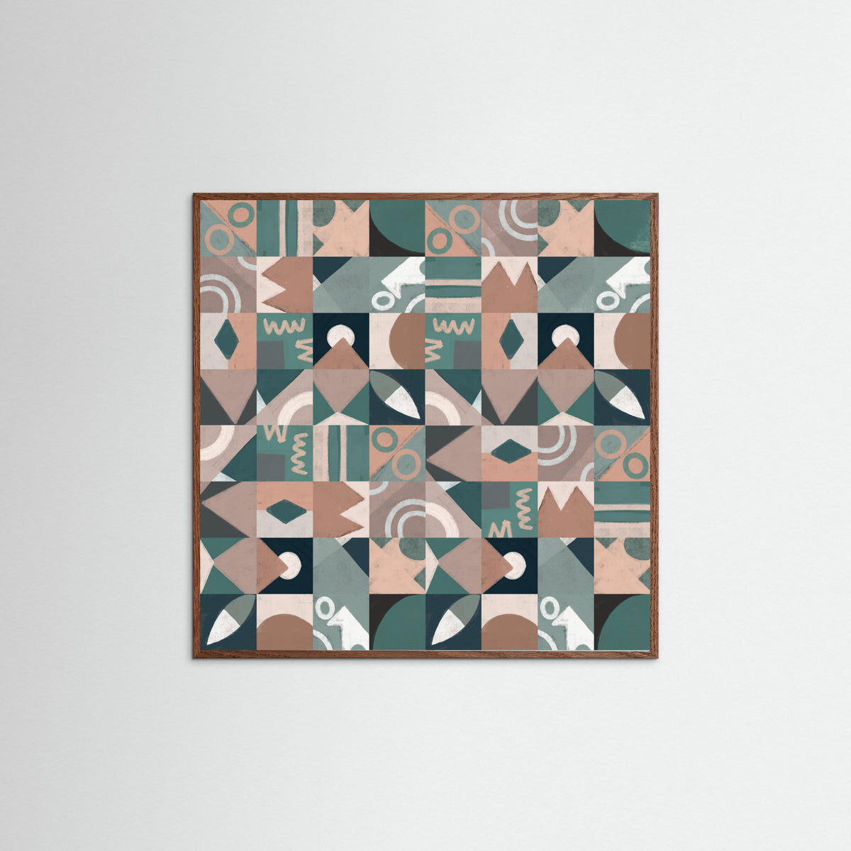 Oak Dark The Mid Century Grid Pattern Poster