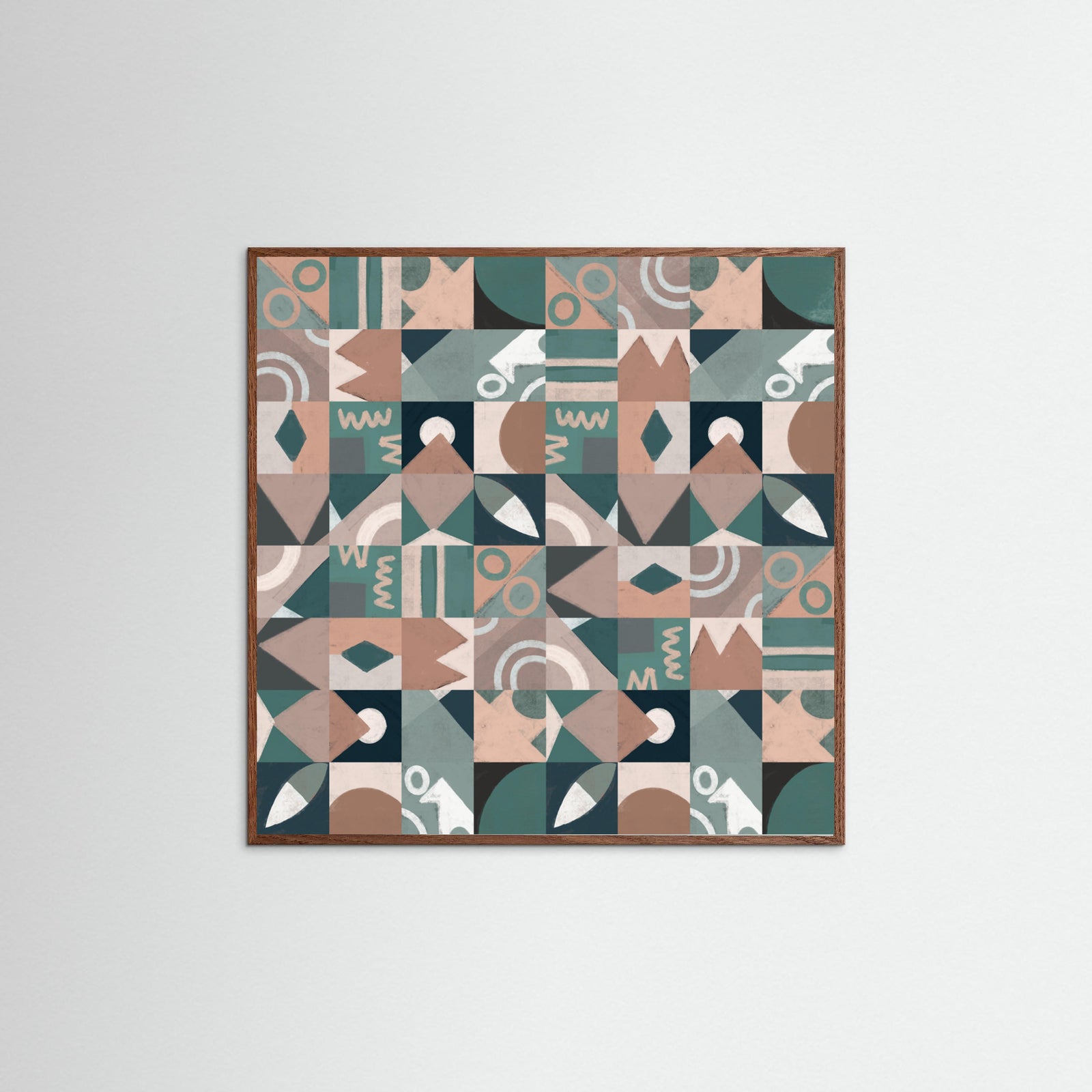 Oak Dark The Mid Century Grid Pattern Poster