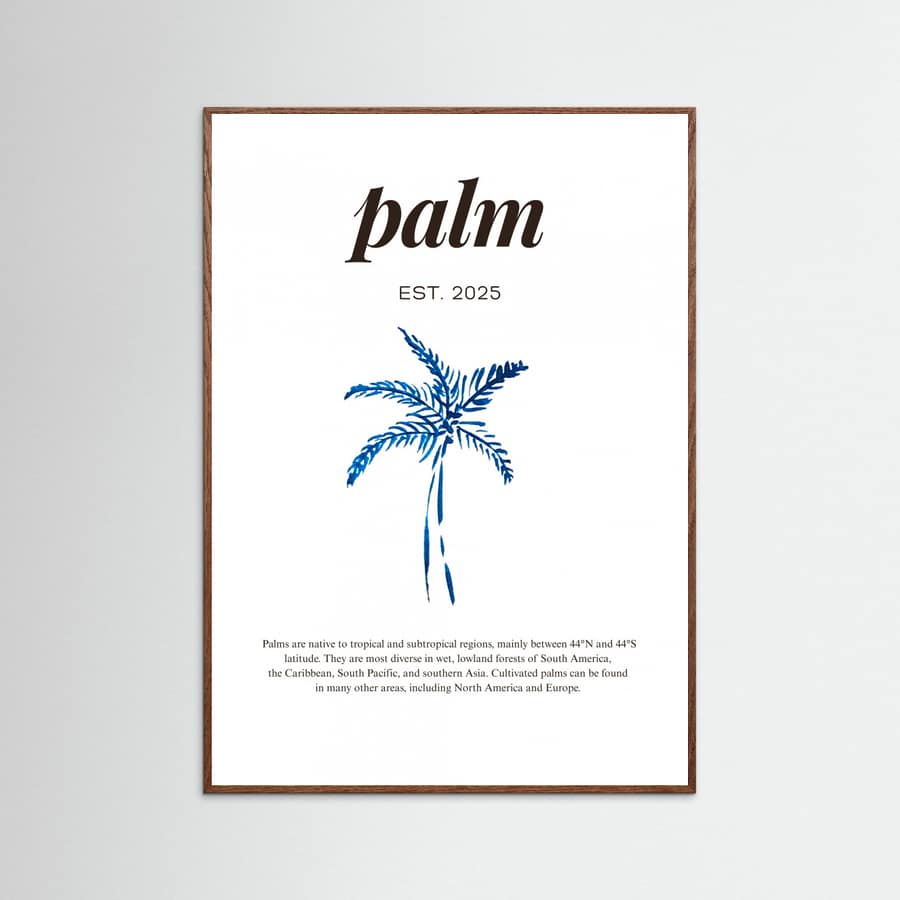 Tropical Palm Tree Poster | Aesthetic Blue Decor with Modern Coastal Style – plakat og kunsttryk
