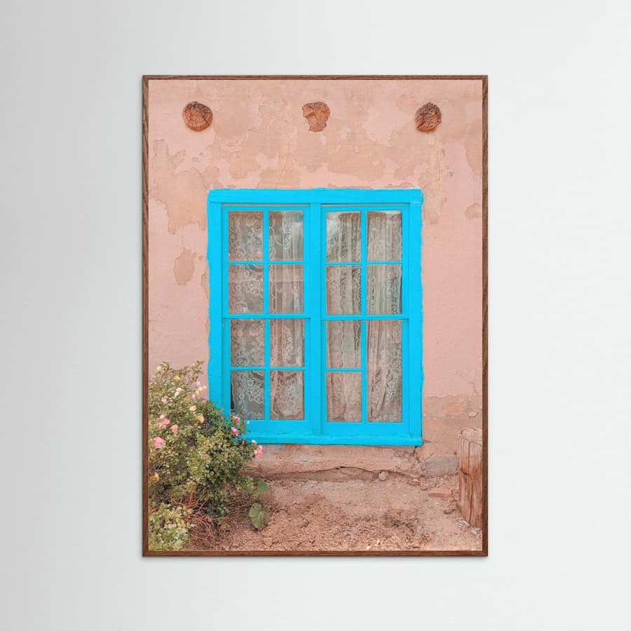 Oak Dark Turquoise Window - Taos, New Mexico Poster