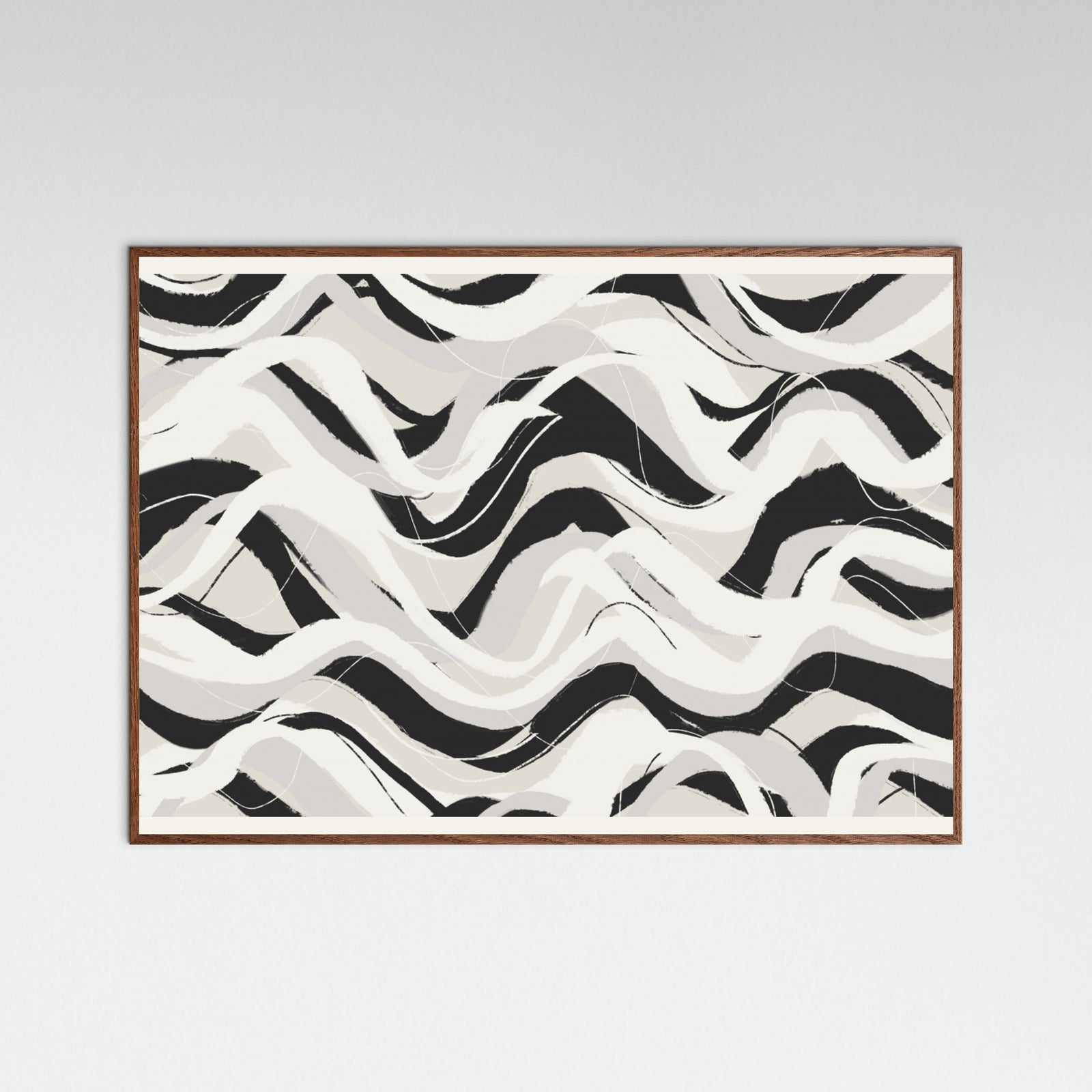 Oak Dark White Black Waves Pattern Square Poster