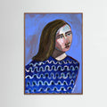Poster Woman in Blue Sweater Naive Portrait Figurative – poster e stampa artistica