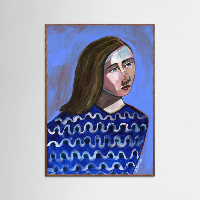 Poster Woman in Blue Sweater Naive Portrait Figurative – poster e stampa artistica