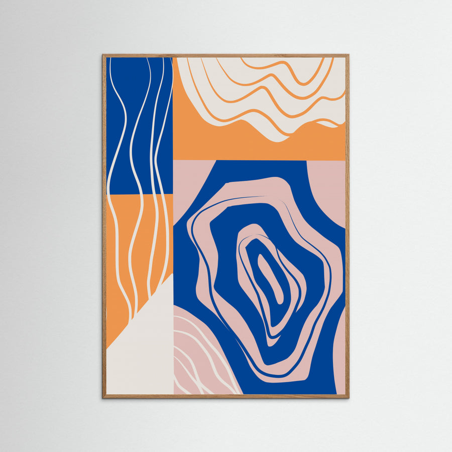 Abstract Collage In Blue and Orange Poster