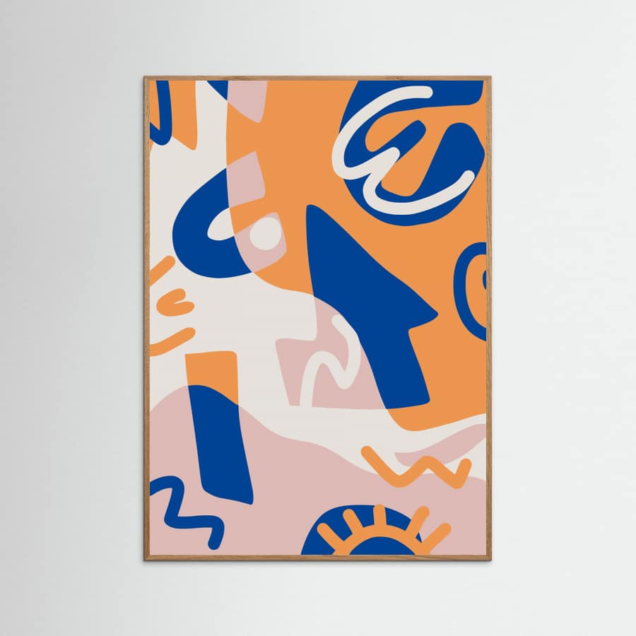 Abstract Shapes In Blue and Orange Poster