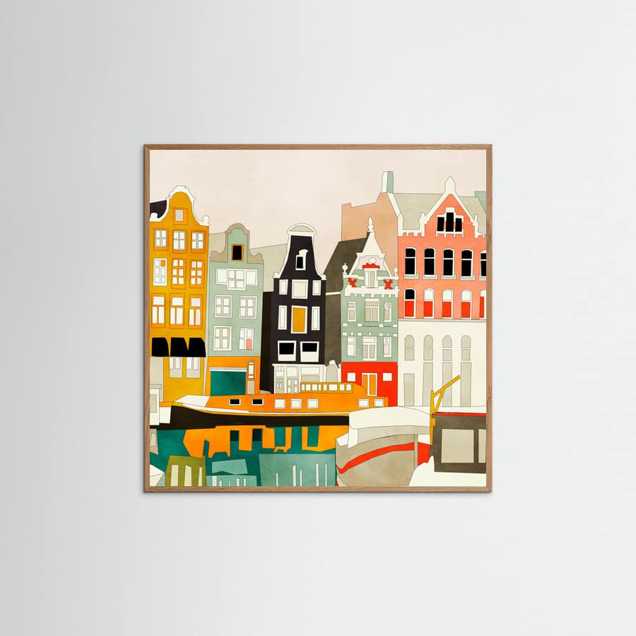 Affiche Amsterdam houses with ships, view 1 – affiche et impression d’art