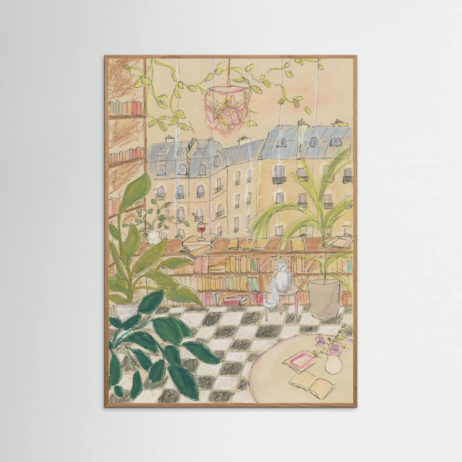 Antique Parisian Book Store Cat Poster – plakat og kunsttryk