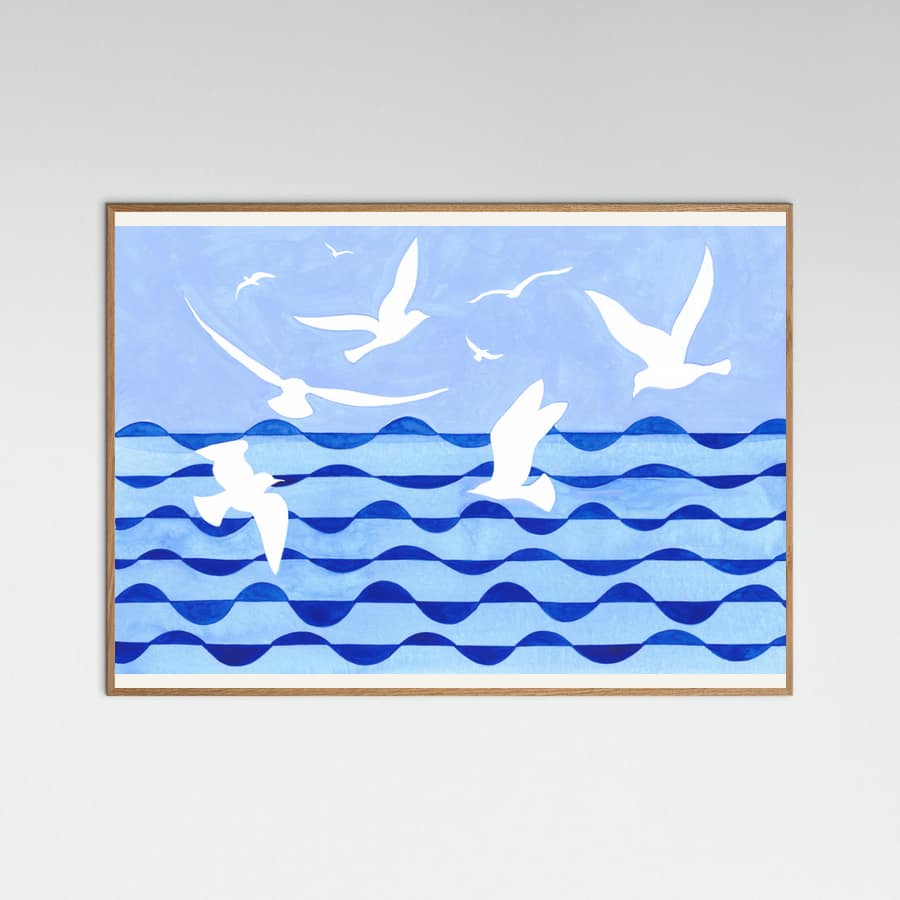 Birds Over the Sea Clean Scan Poster