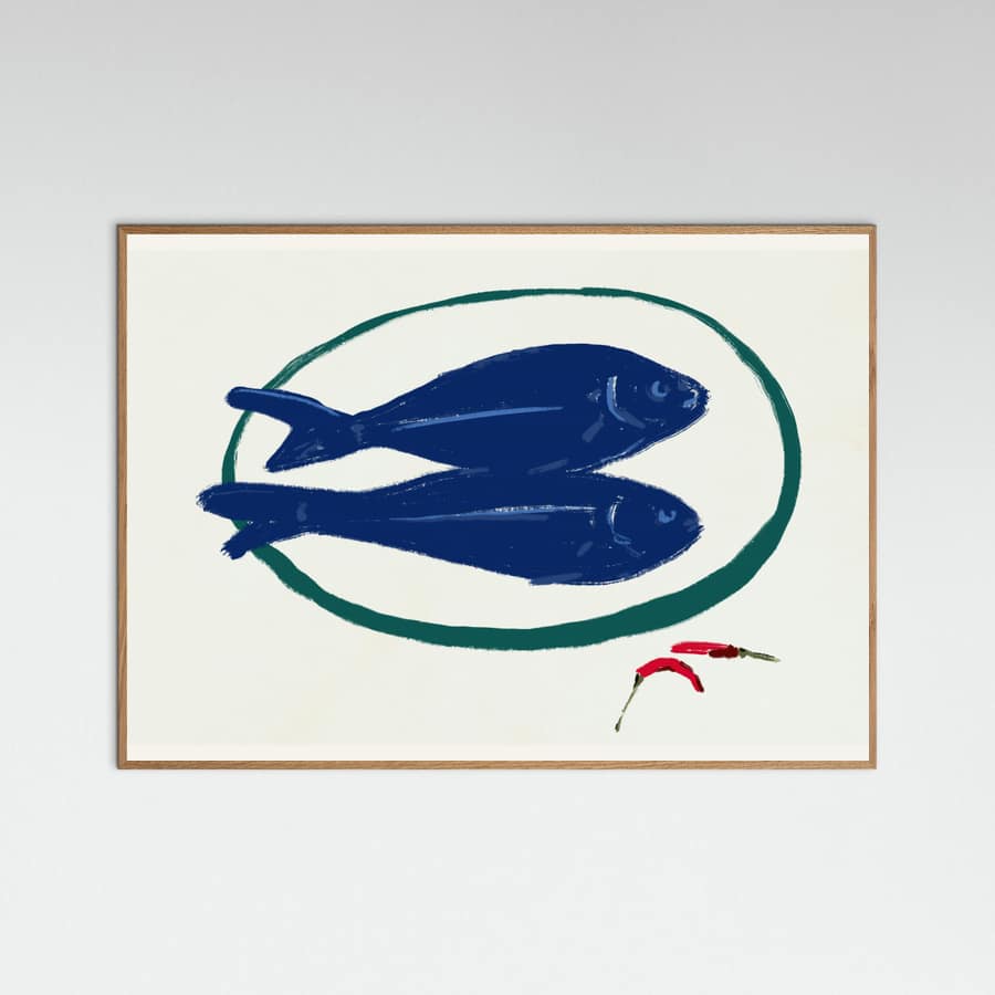 Blue fishes still life Poster – Poster und Kunstdruck