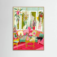 Oak Nature Bohemian Interior Colourful Chushions and Two Cats Poster