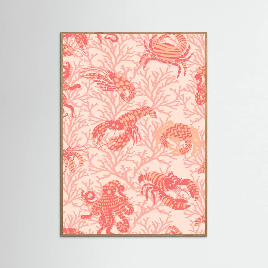 Póster Coral and Lobster peachy fuzz pattern