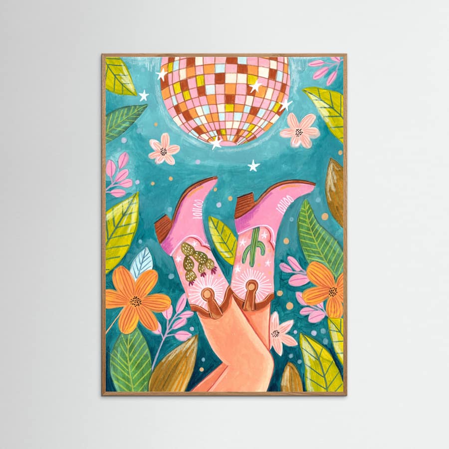 Cowboy boots and disco ball Poster