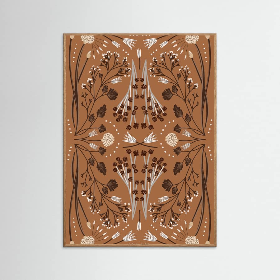 Folk Mirrored Botanicals - Earth Tones Poster – poster en kunstdruk