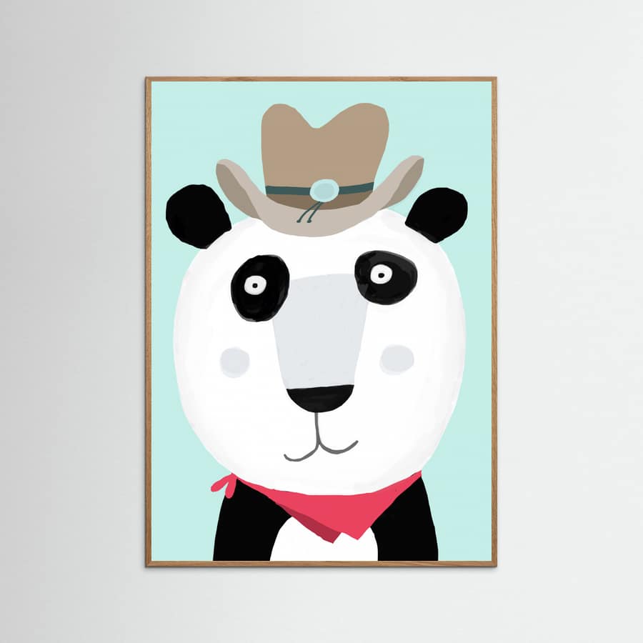 Funny Panda with Cowboy Hat by Artist Carla Daly Poster