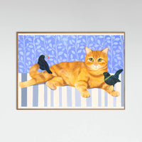 Oak Nature Ginger Cat and Blackbirds Poster