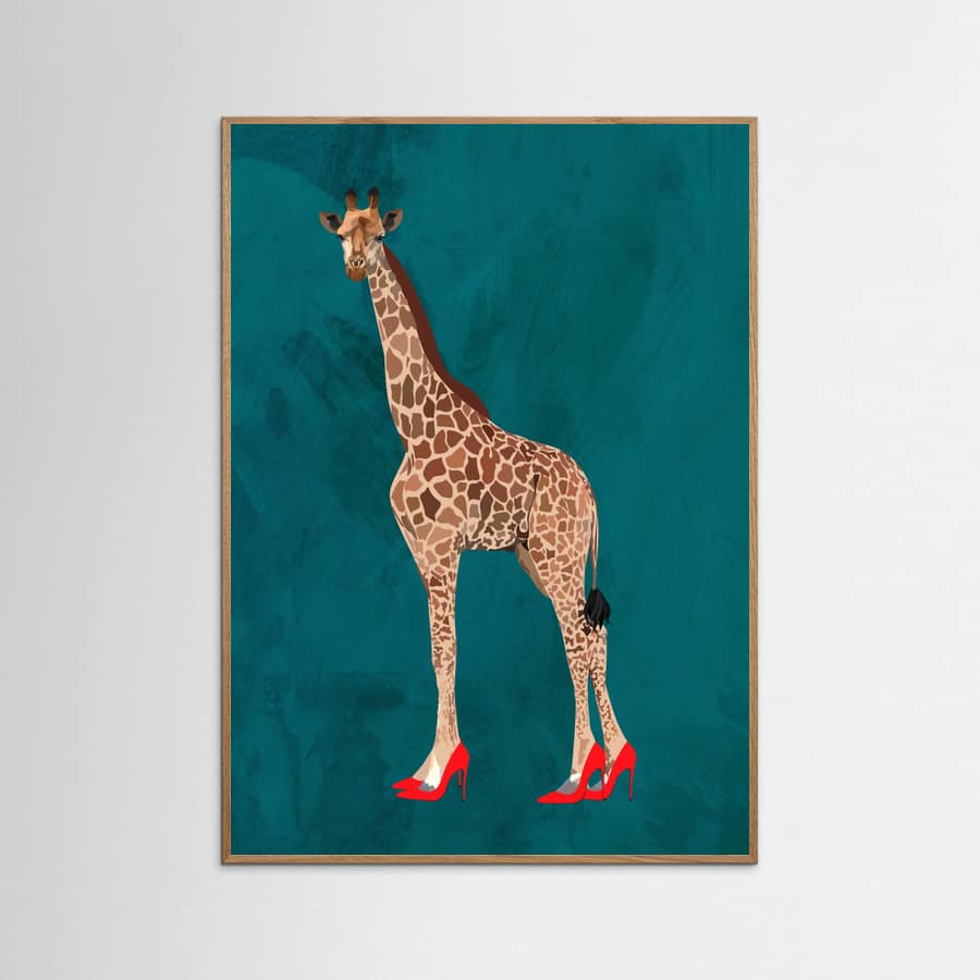 Giraffe turquouise heels -juliste – juliste ja taidepainatus