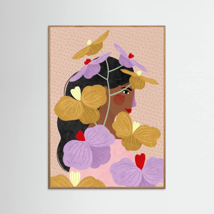 Hidden behind yellow purple flowers Poster
