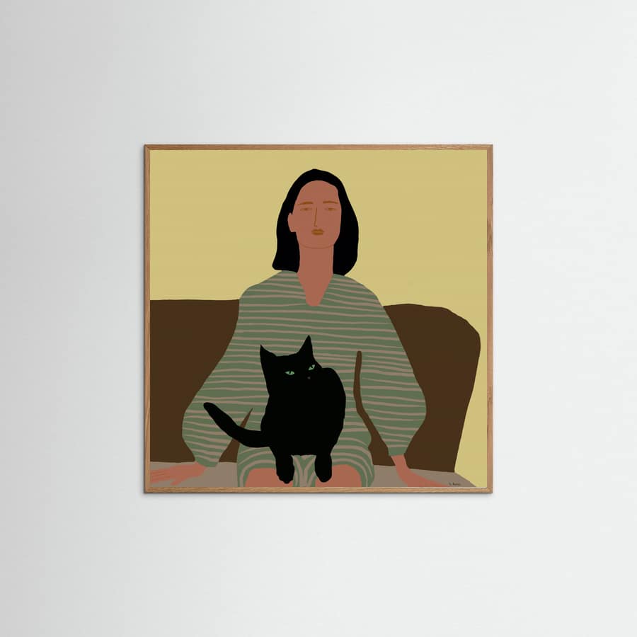 Póster Lady sitting with black cat. – póster e impresión artística