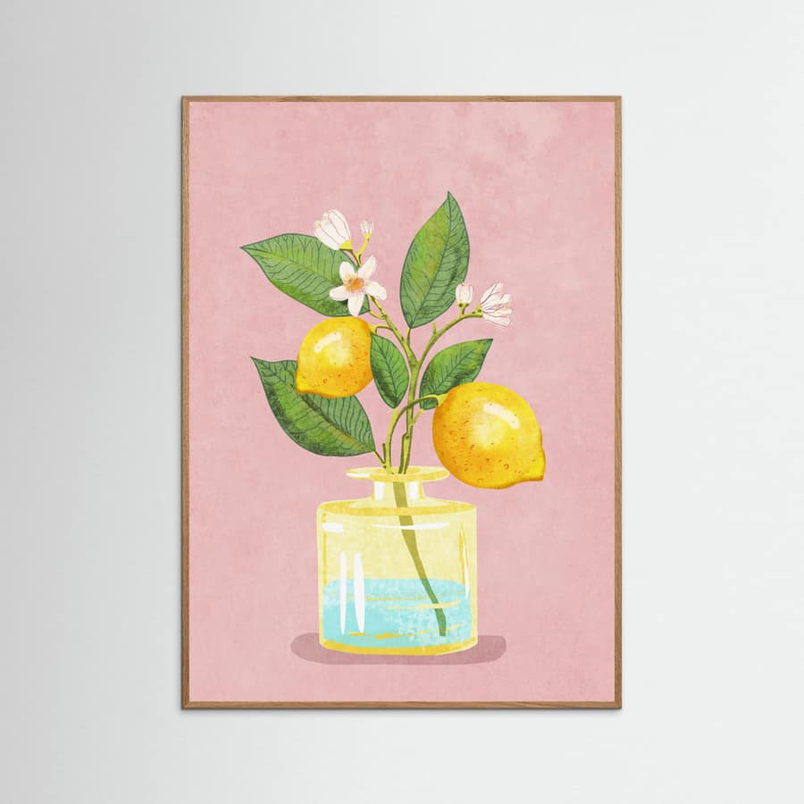 Lemon Bunch In Vase Poster