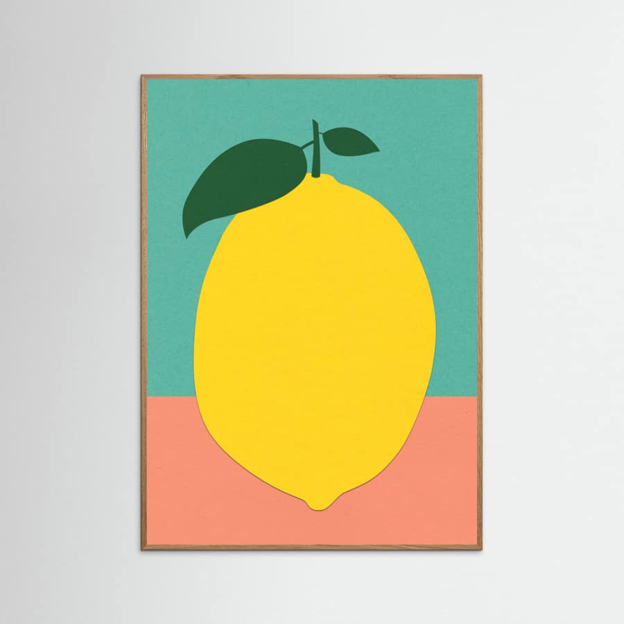 Lemon With Two Leaves Poster