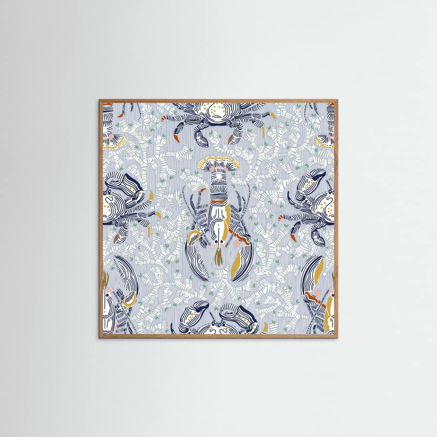 Lobster and crab coastal nostalgia grey pattern Poster