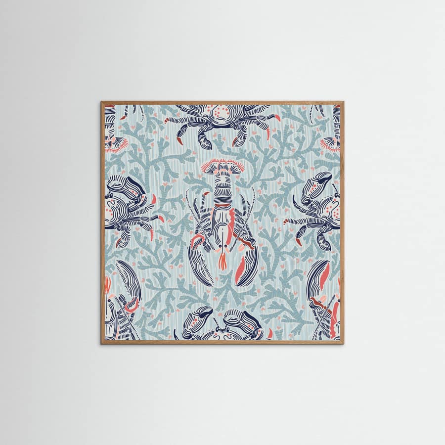 Lobster and crab coastal nostalgia mint pattern Poster