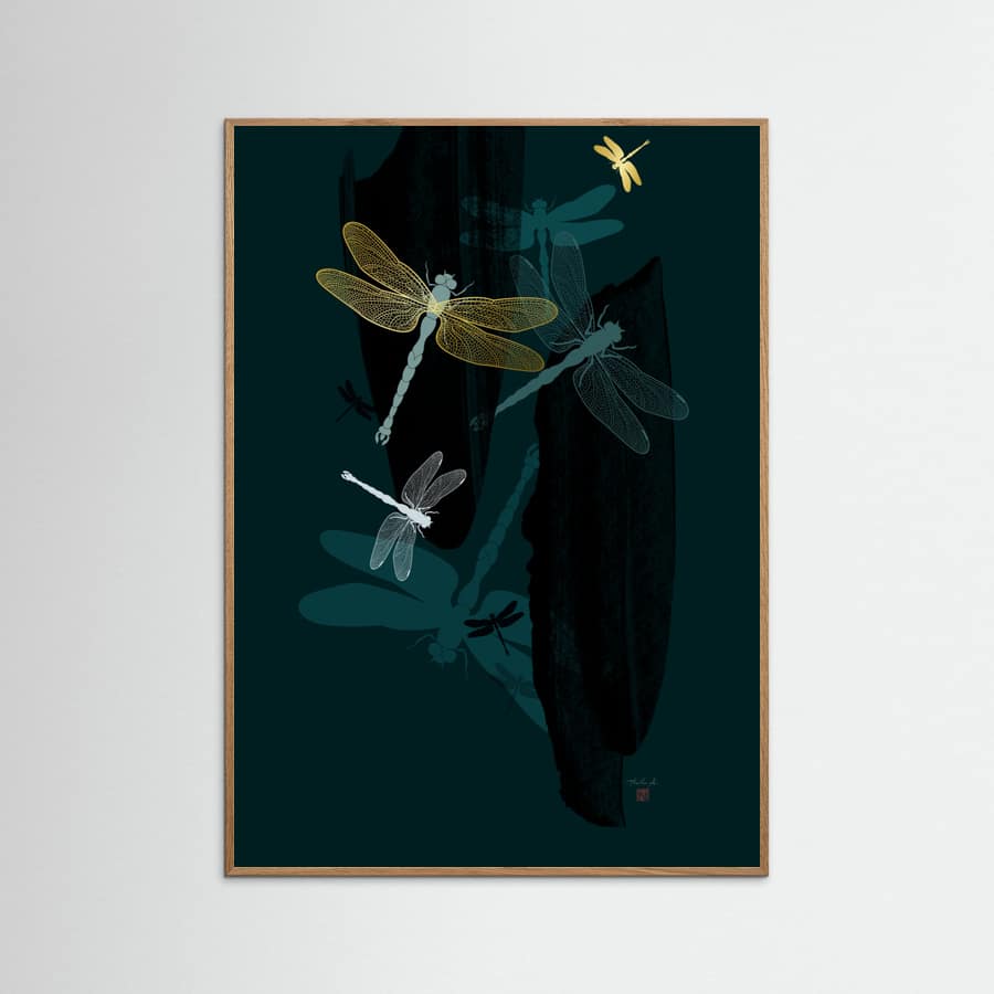 Midnight Dragonflies Poster