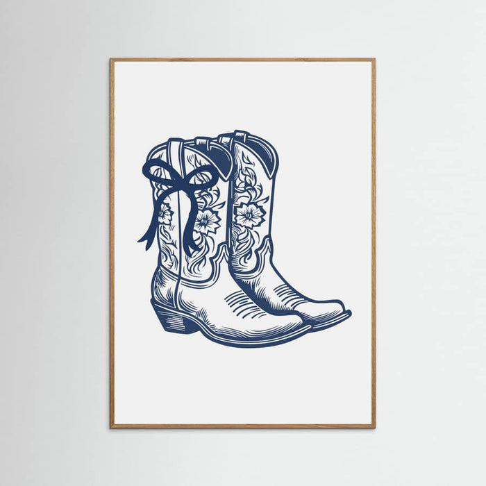 Navy Blue Cowgirl Boots with Bow Poster – plakat og kunsttryk