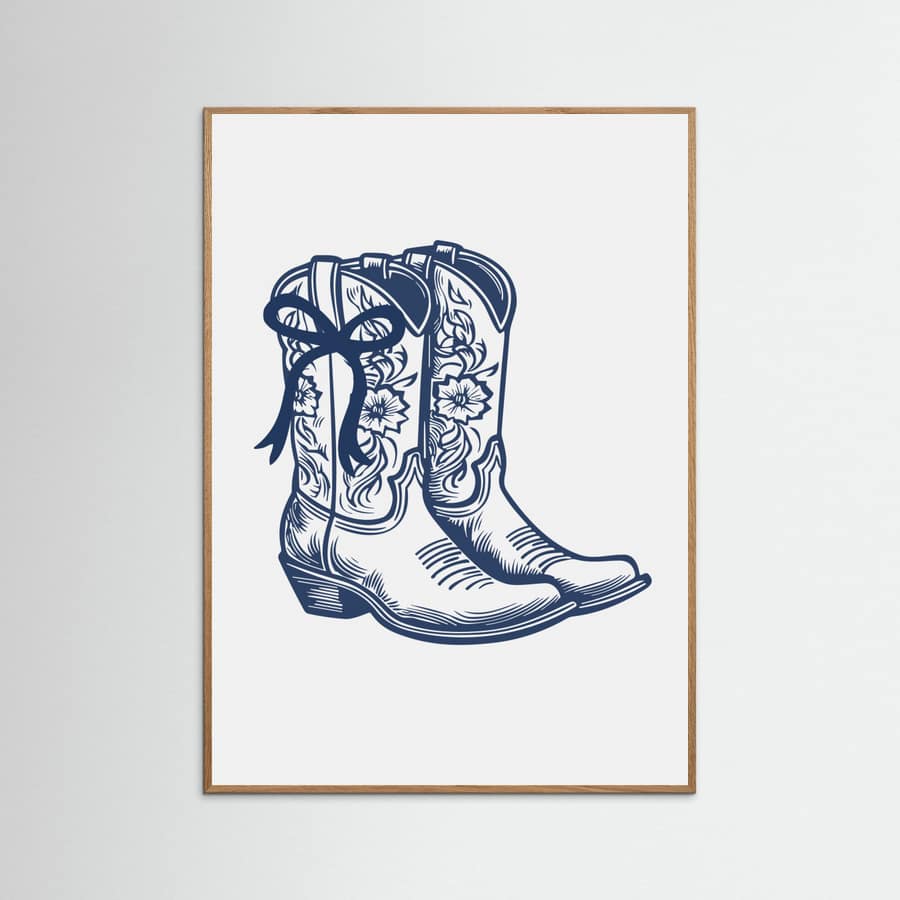 Navy Blue Cowgirl Boots with Bow Poster