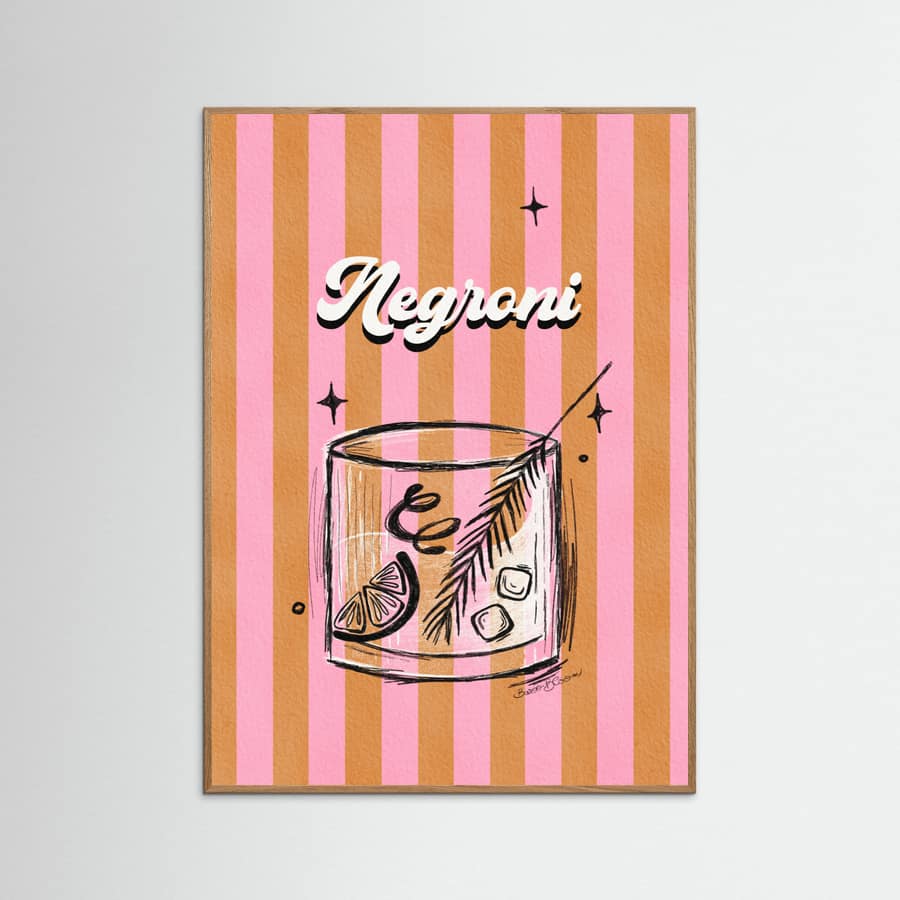 Negroni Drink on Stripes Poster – poster and art print