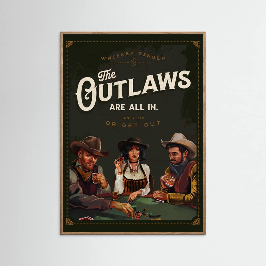 Outlaws Are All In Cool Cowboy Poker Art Poster