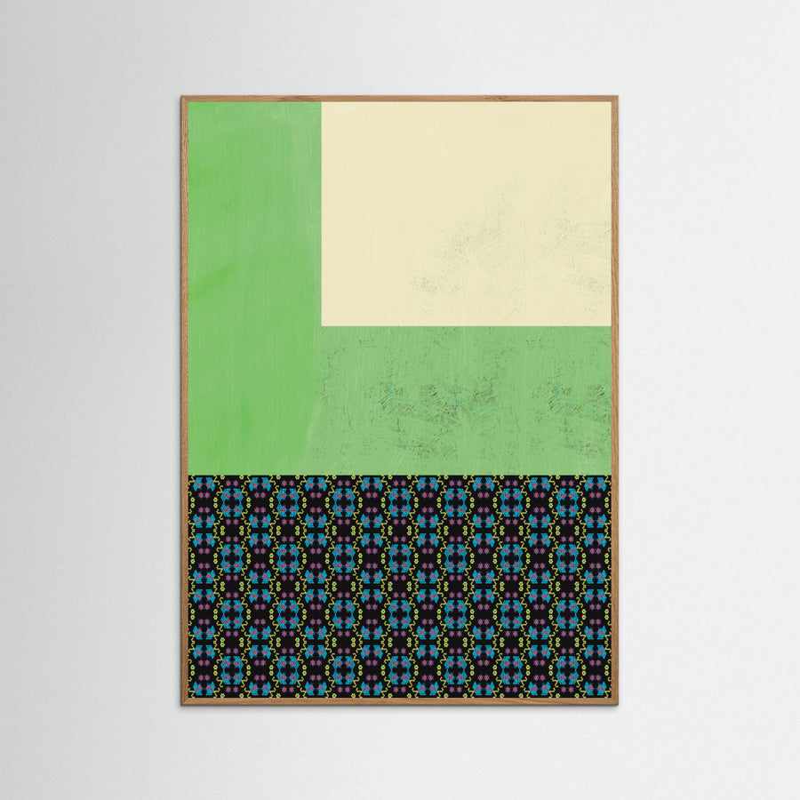 Pastel green and nyonya pattern collage Poster
