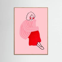 Oak Nature Pink and Red Line Lady Poster