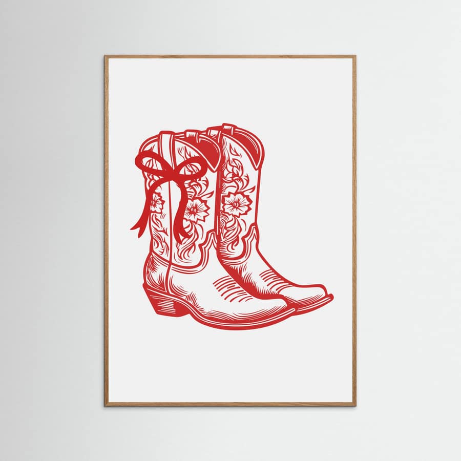 Red Cowgirl Boots with Bow -juliste