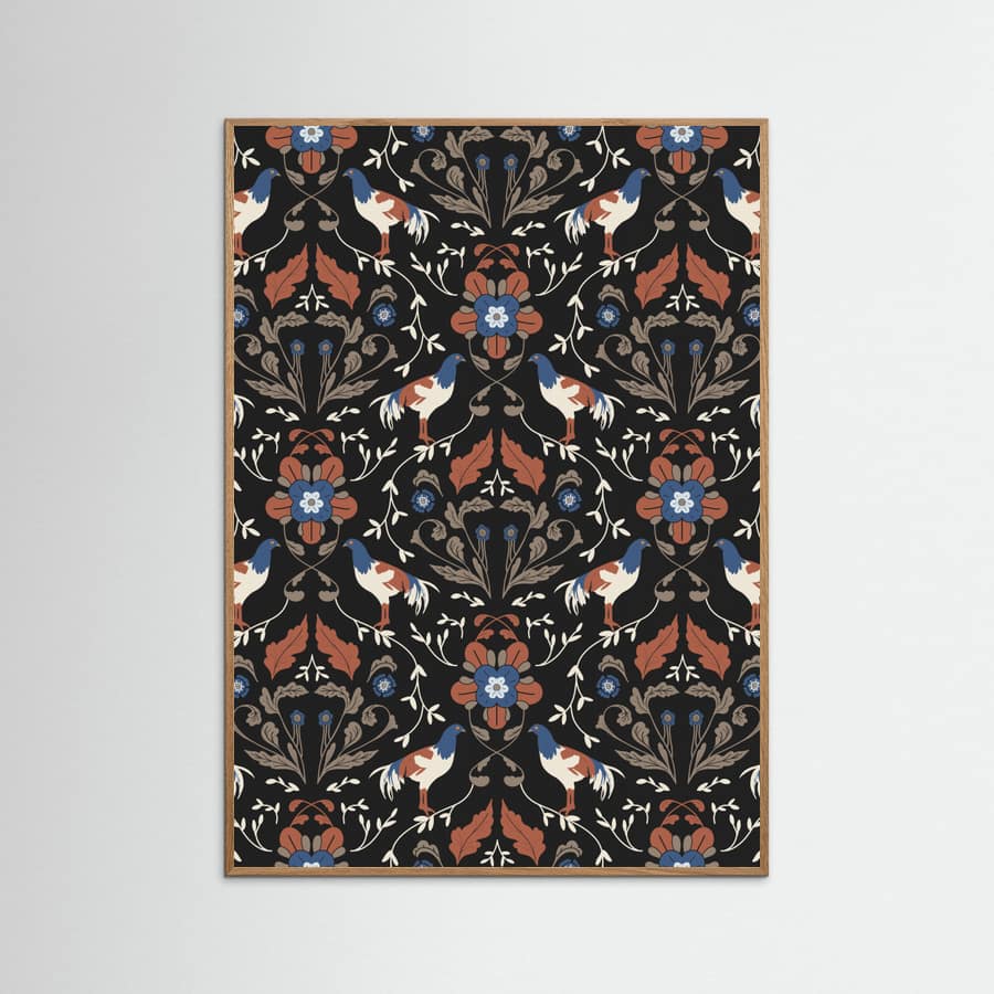 Roosters Beige Pattern Poster