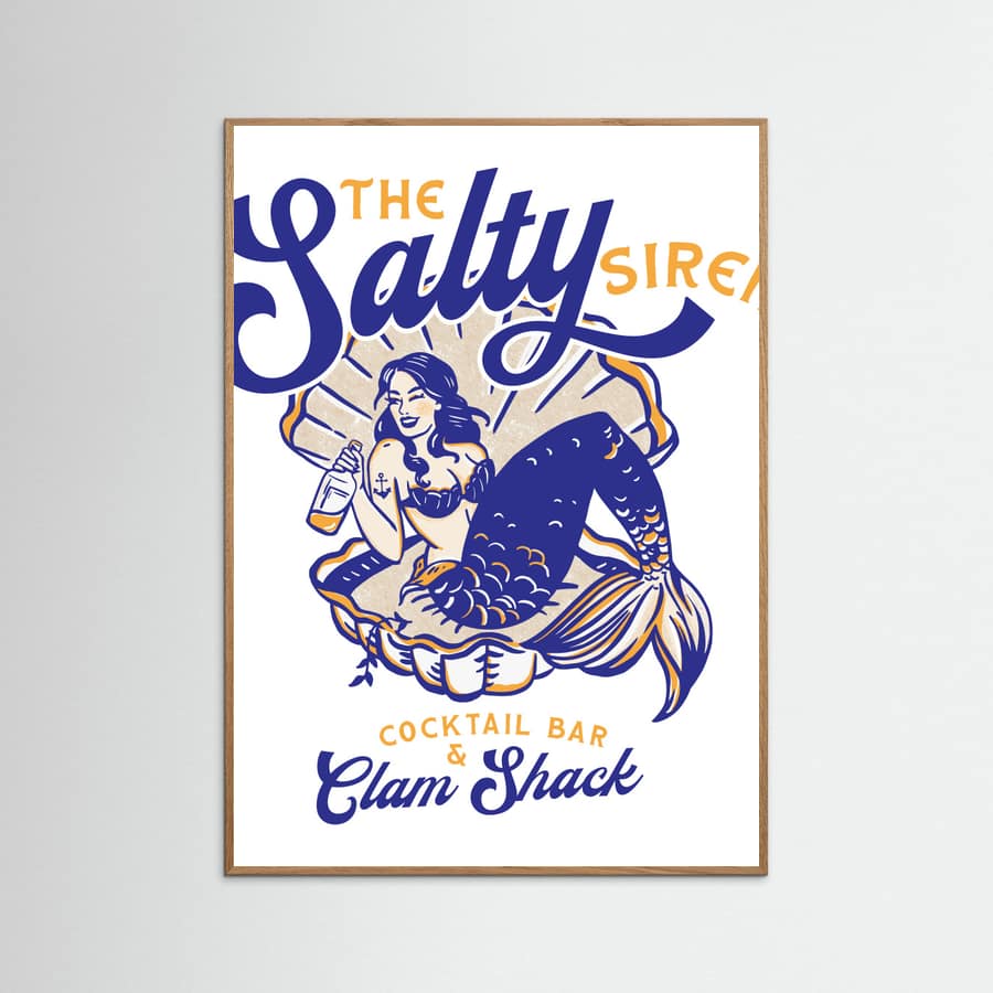 Salty Siren Cocktail Bar & Clam Shack Mermaid Poster
