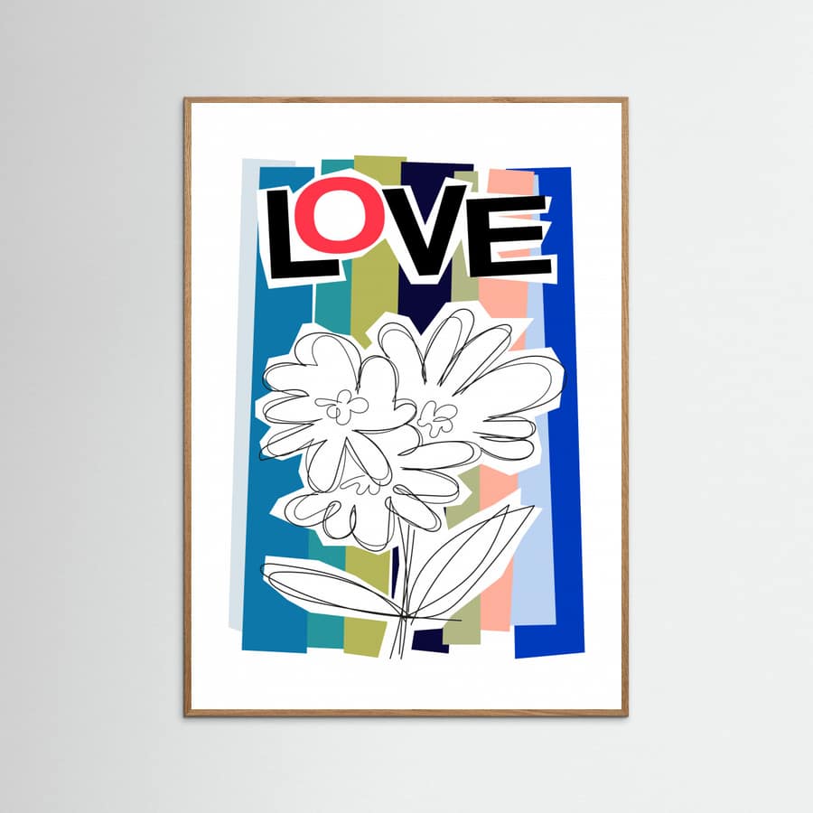 Scribble Flower Blue Poster