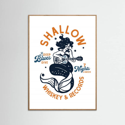Oak Nature Shallow Whiskey & Records Dive Bar Music Mermaid Poster